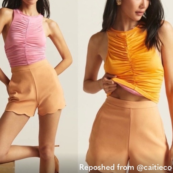 NWT XS REVERSIBLE Pilcro Anthropologie Ruched Tank Top Keyhole Pink Orange Women - Picture 5 of 5